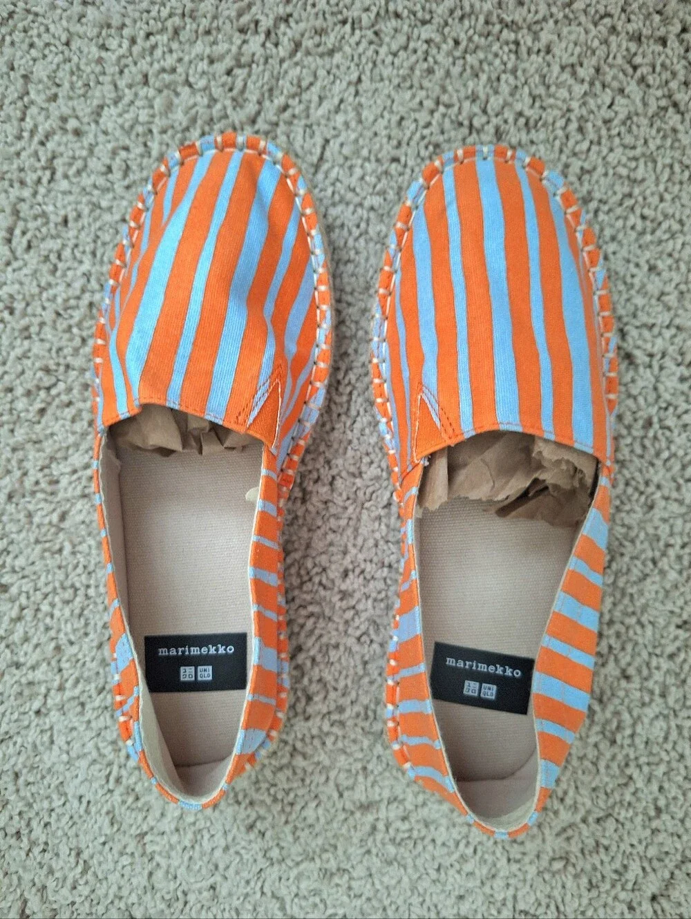 Marimekko x Uniqlo Women's Orange Blue Striped Comfy Espadrilles Size Medium 6.5